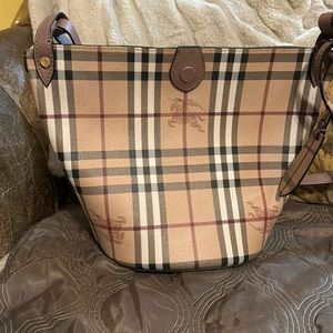 Burberry Tan Plaid Shoulder Bag with Brown Trim
